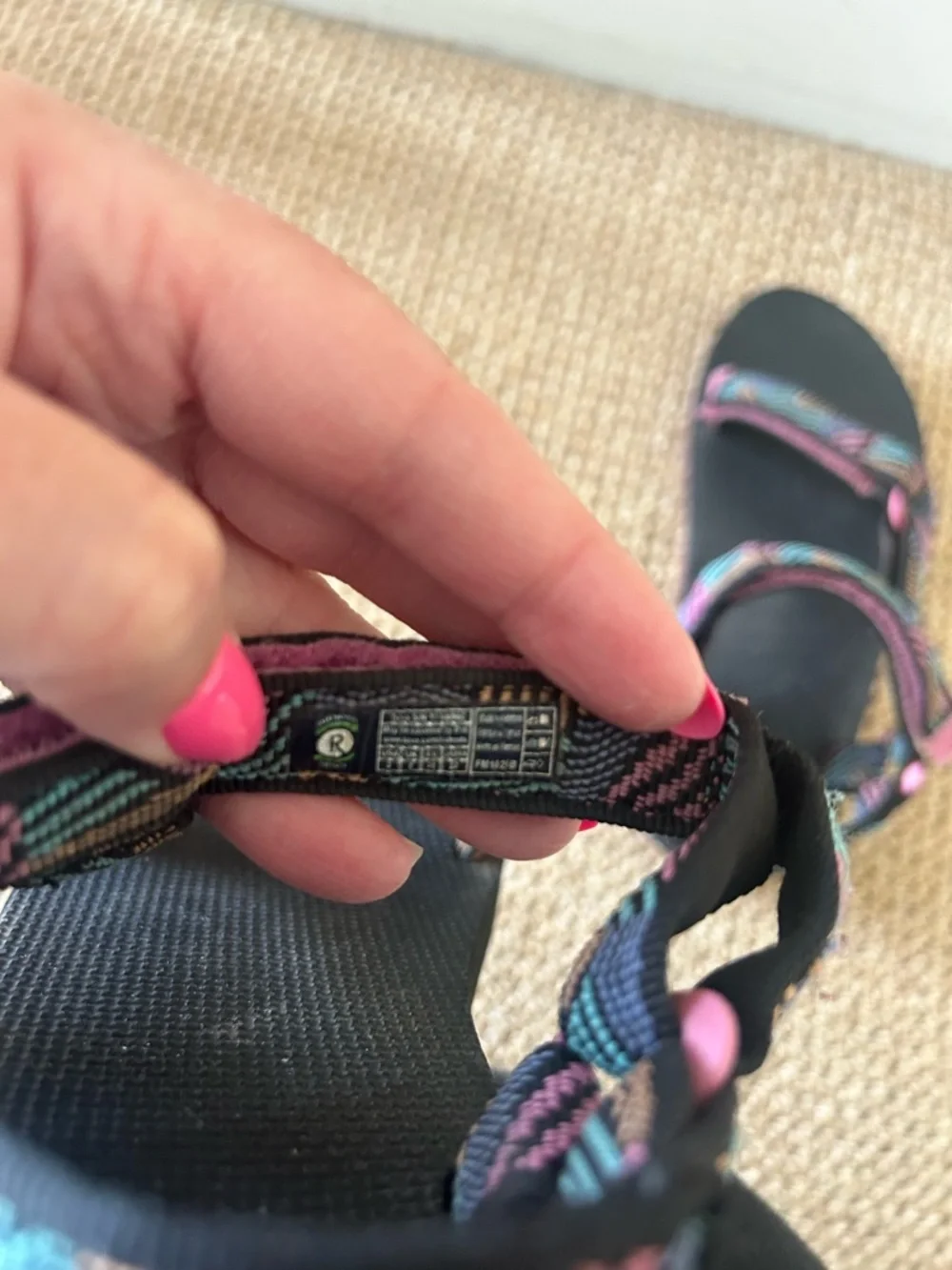 Teva Kids Black Multicolor Strap With Pink Bottoms Sandals Size 3